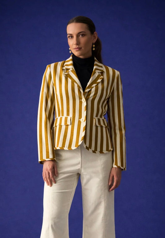 Shine Line Blazer | Mustard & Ivory