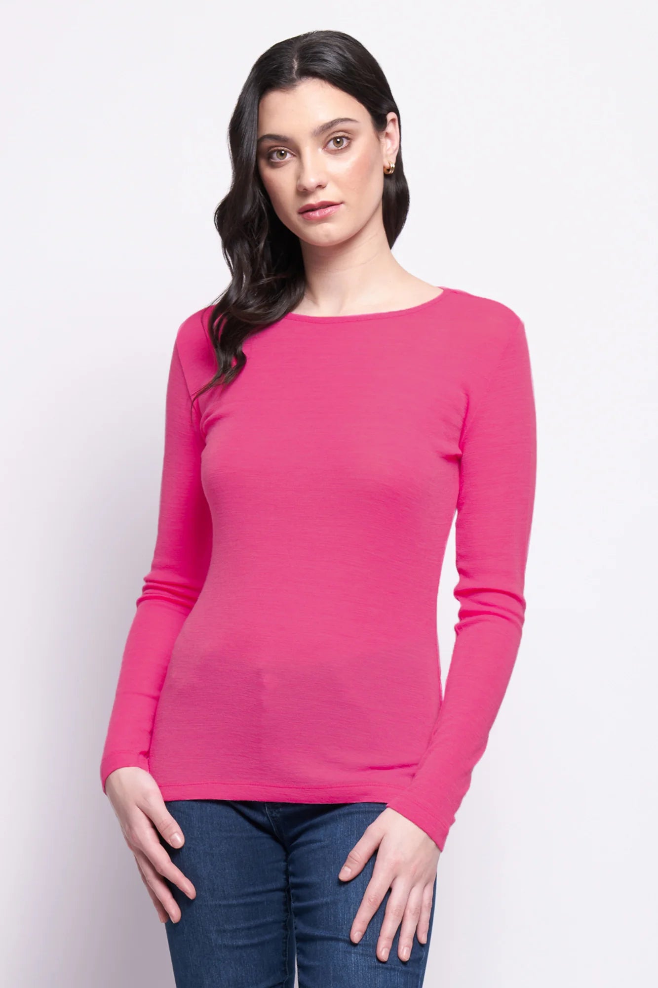 Fine Merino Crew Neck Top | Electric Fuchsia