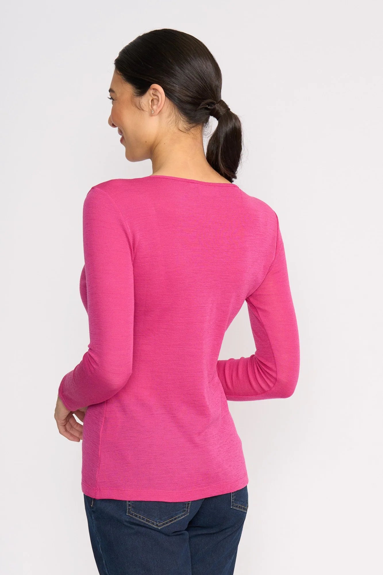 Fine Merino Crew Neck Top | Electric Fuchsia