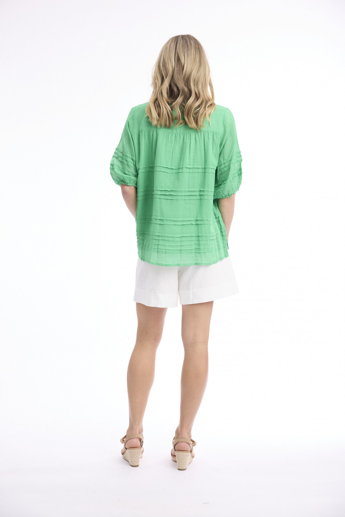 Cotton Gauze Pleated Top | Green