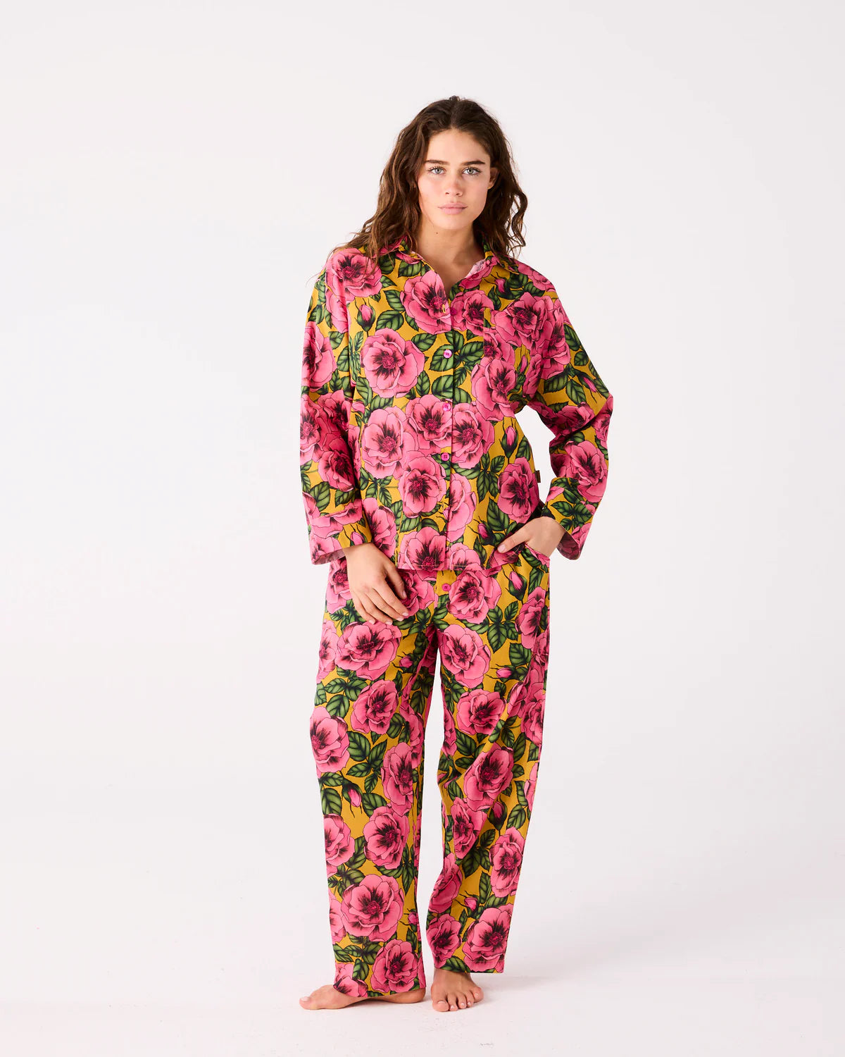Adult Cotton Long Sleeve Shirt and Pant Pyjama | Golden Peony