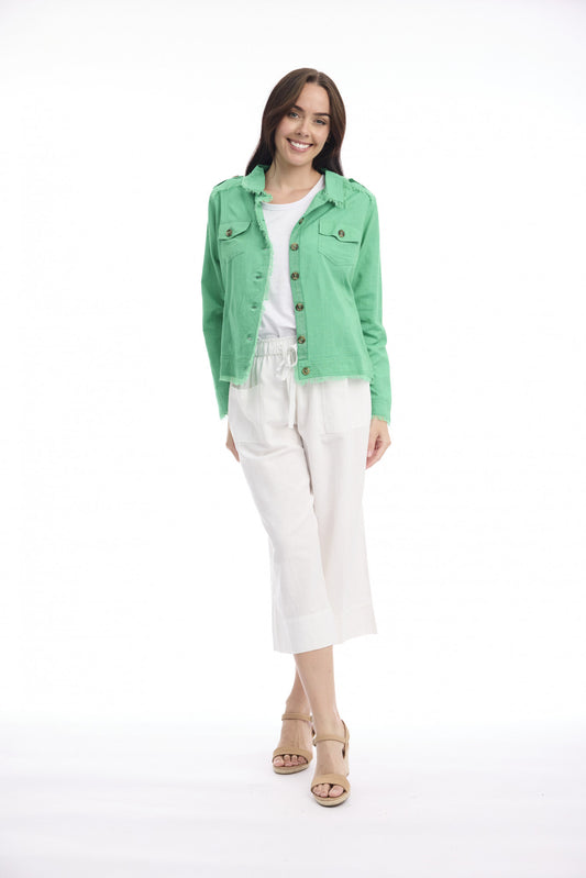 Linen Fringe Jacket | Green