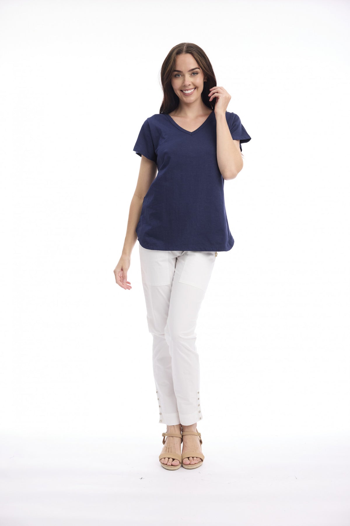 Cotton Knit Tee V | Navy