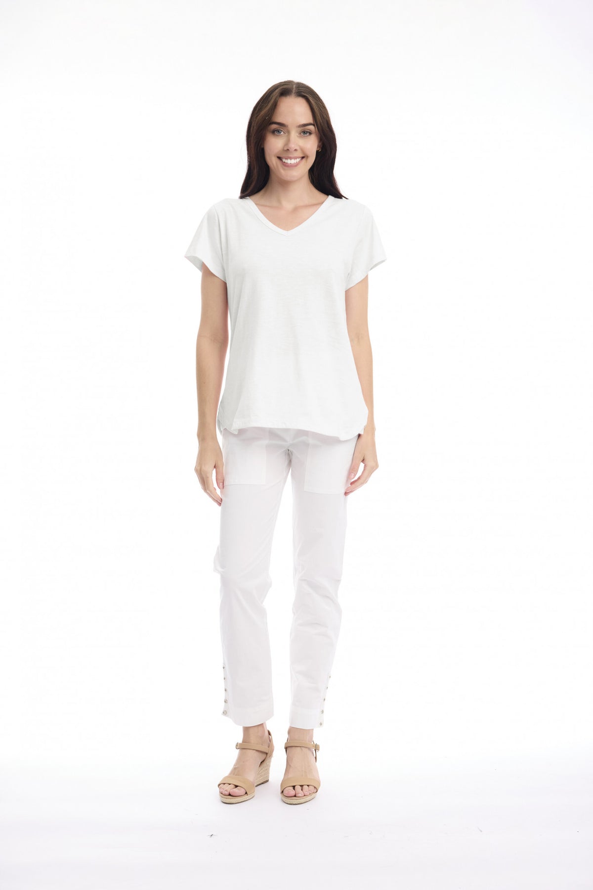 Cotton Knit Tee V | White