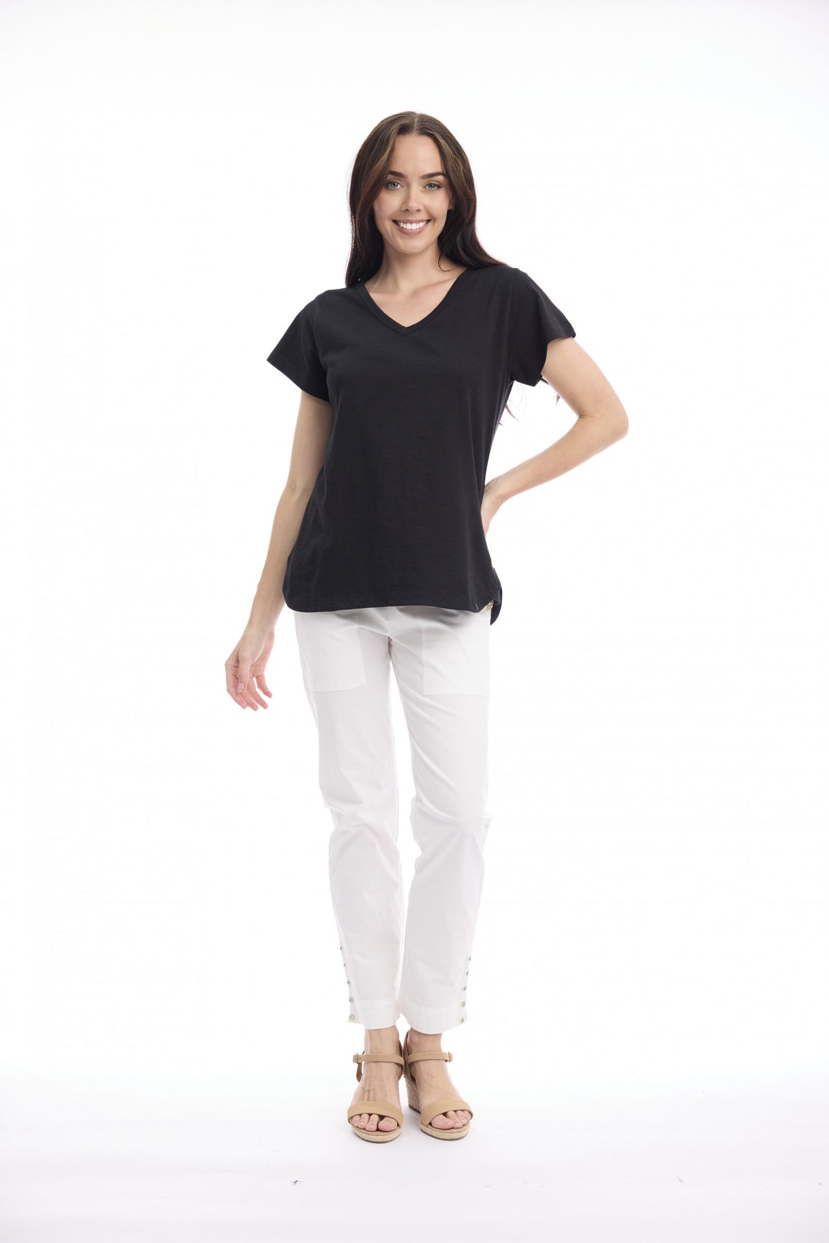 Cotton Knit Tee V | Black