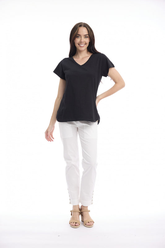 Cotton Knit Tee V | Black