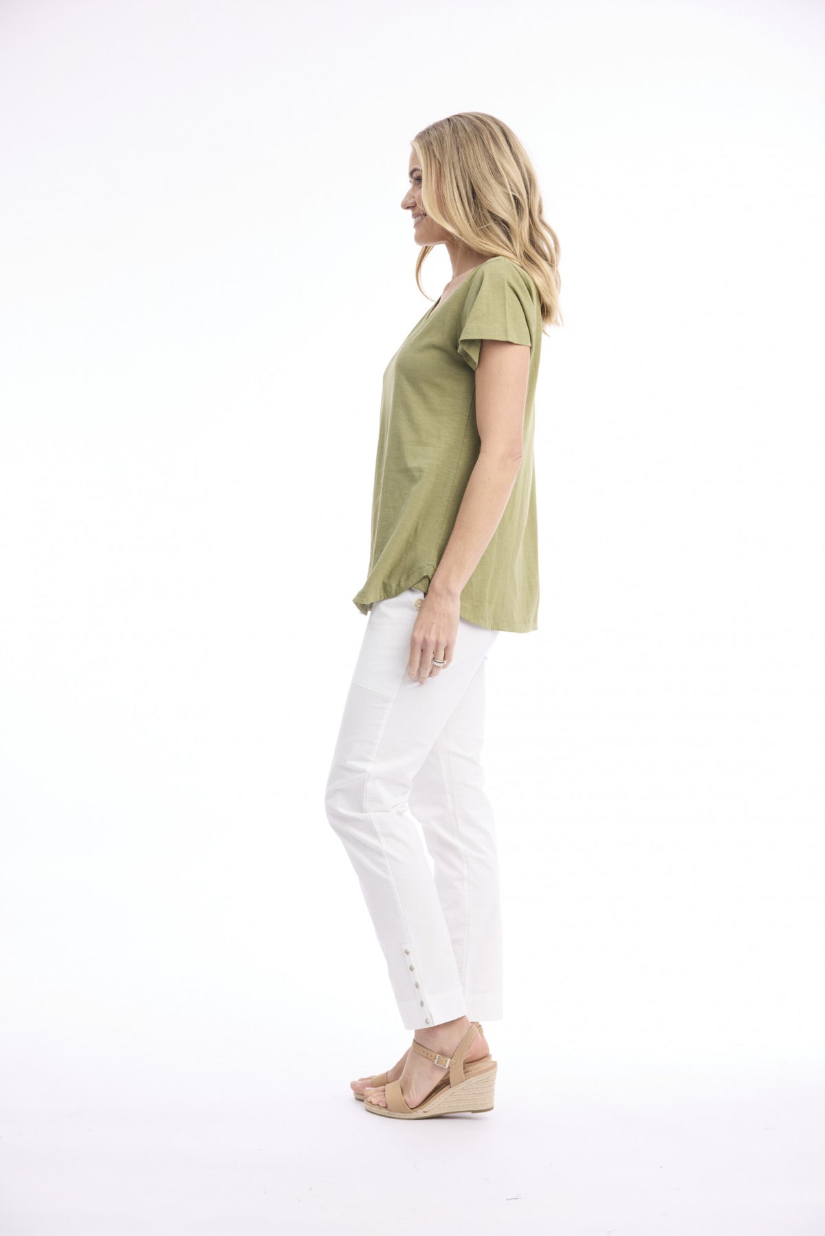 Cotton Knit Tee V | Khaki