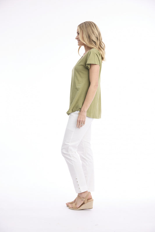 Cotton Knit Tee V | Khaki