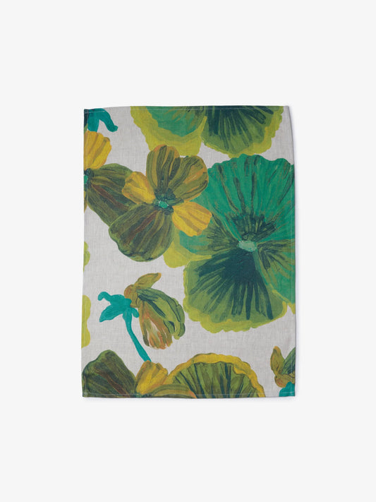 Wild Pansy Verde Tea Towel