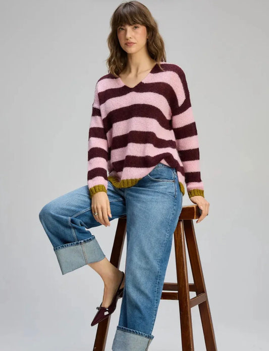 Cozy Kid Stripe V Knit | Sugar Plum