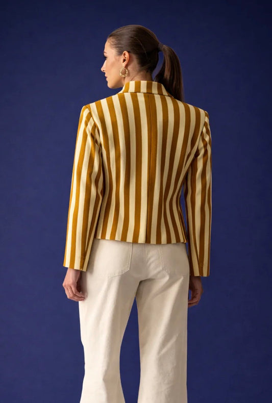 Shine Line Blazer | Mustard & Ivory