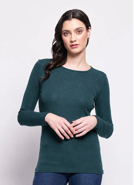 Fine Merino Crew Neck Top | Midnight Green
