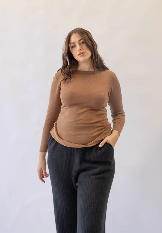 Venus Sheer Knit Long Sleeve  | Cafe Au Lait