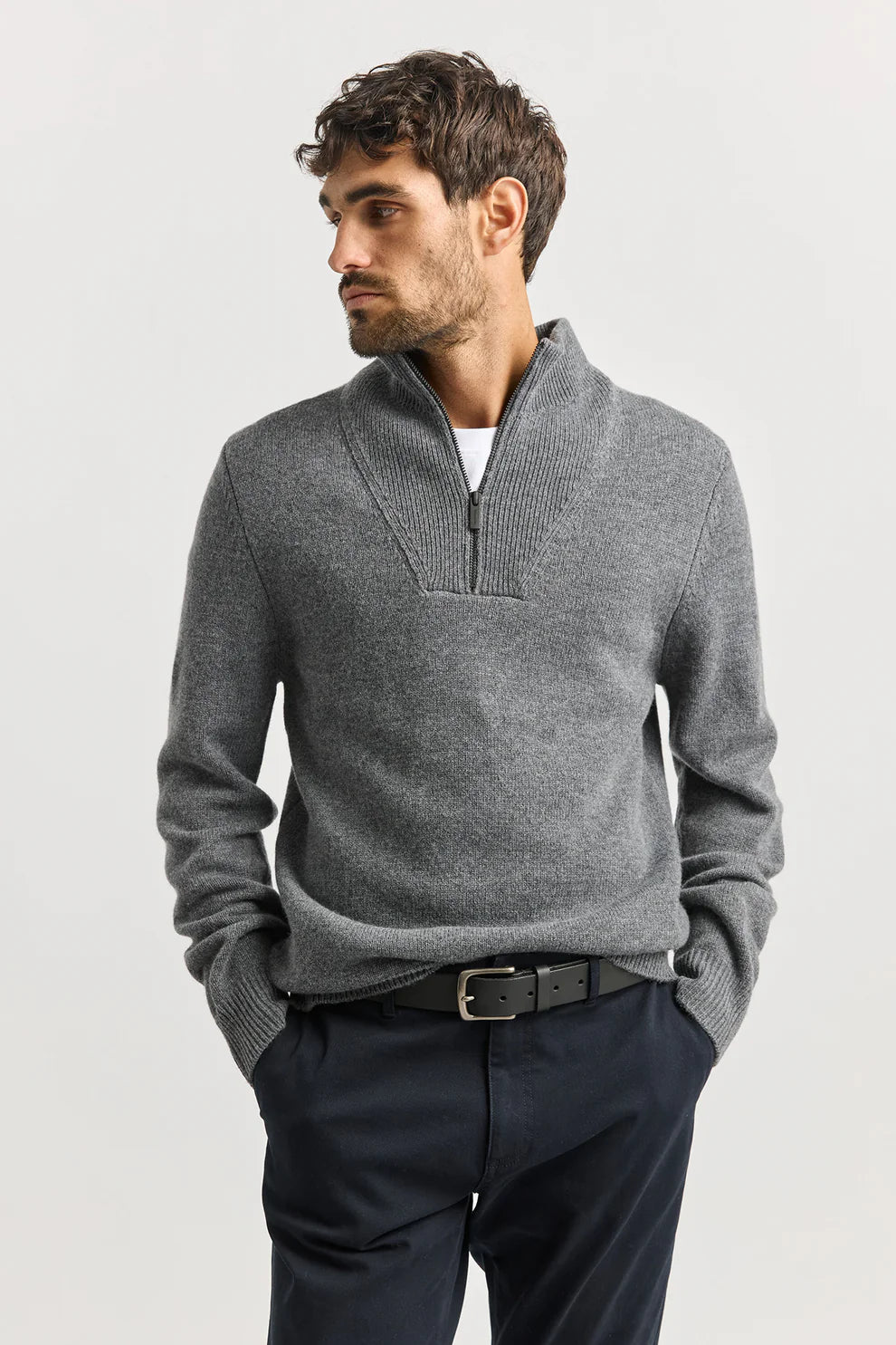 Lambswool Half Zip | Zinc