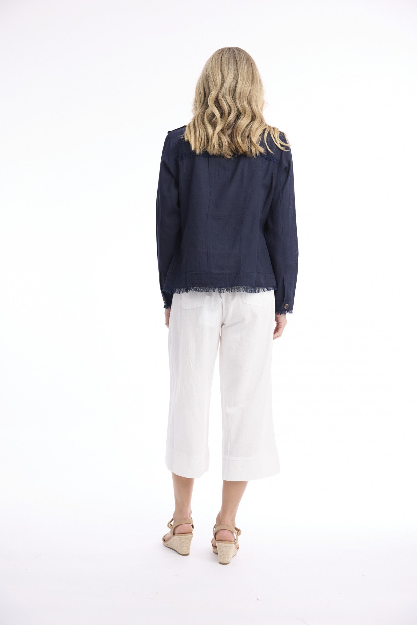Linen Fringe Jacket | Navy