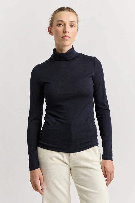 Fine Merino Polo Neck Top | True Navy