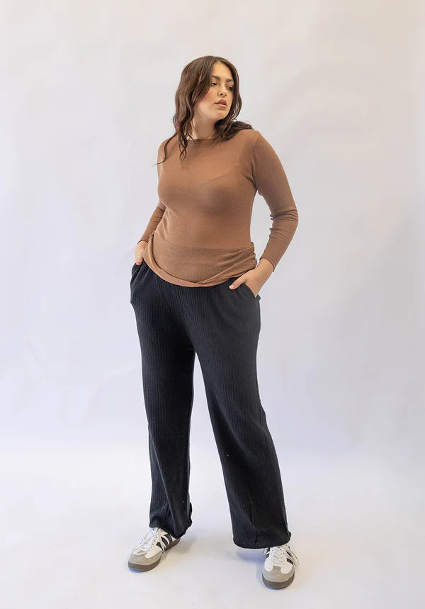 Venus Sheer Knit Long Sleeve  | Cafe Au Lait
