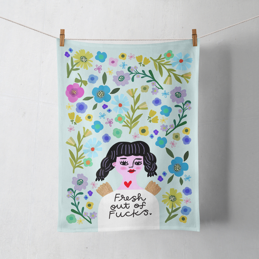 Fresh Out of F*cks | Grumpy Angel Tea Towel