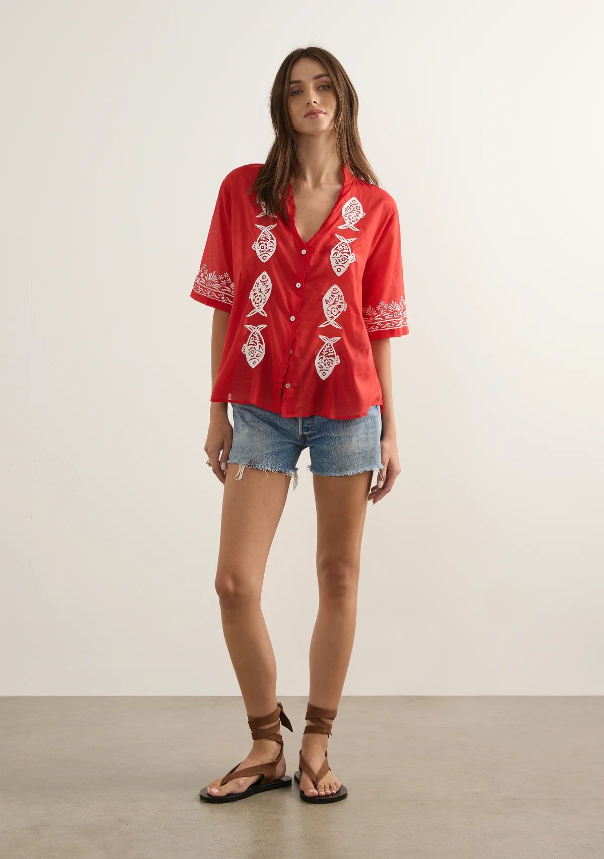 Sardine Embroided Blouse | Red