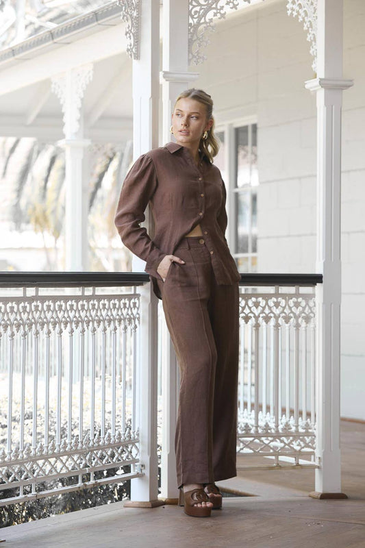 Tailored Linen Pant |  Chocolate
