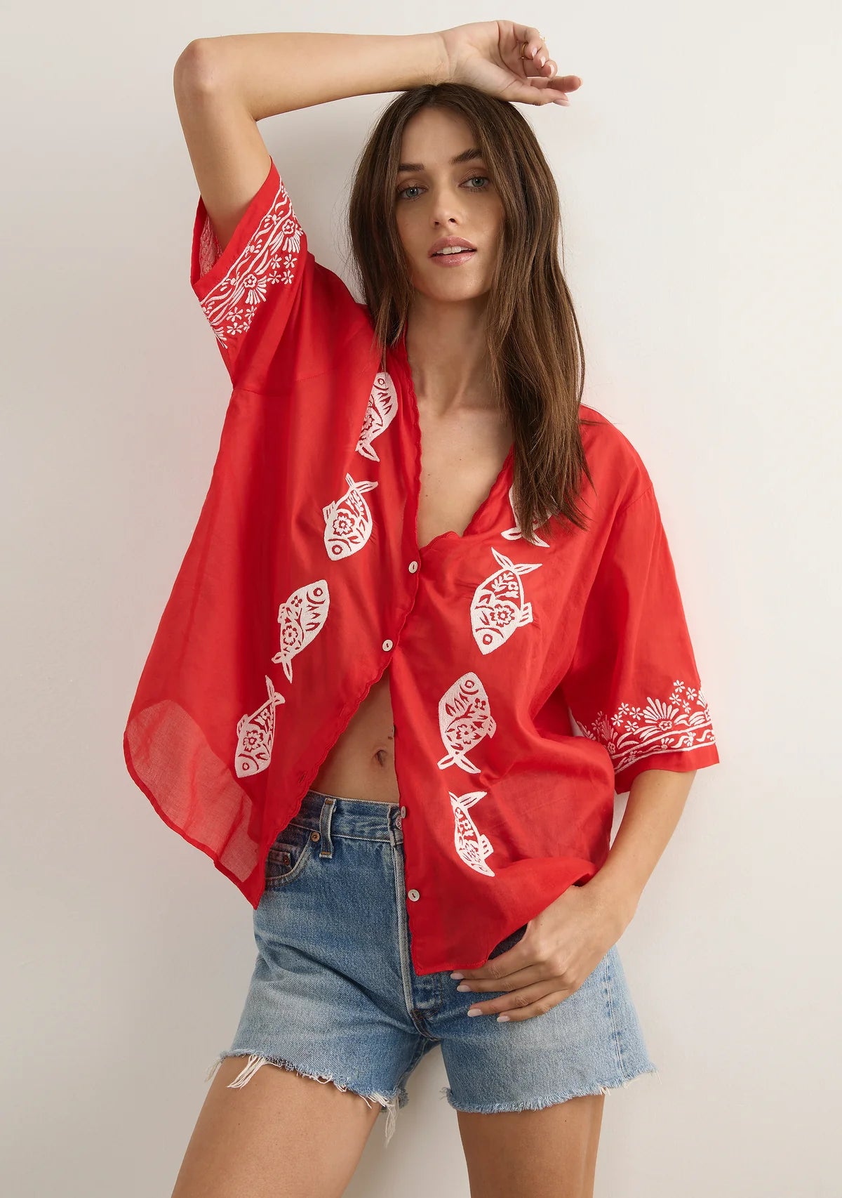 Sardine Embroided Blouse | Red