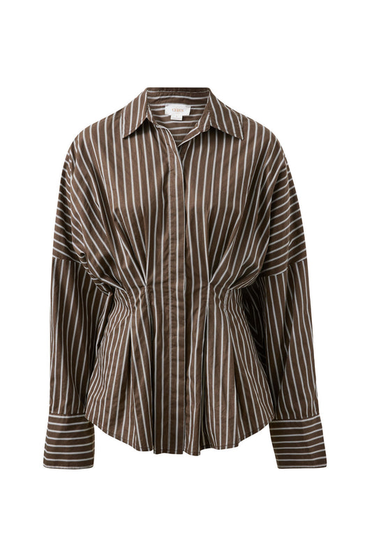 Ella Pleat Shirt | Chocolate Stripe