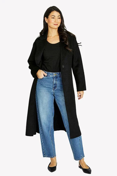 Womens Longline Wrap Coat | Black