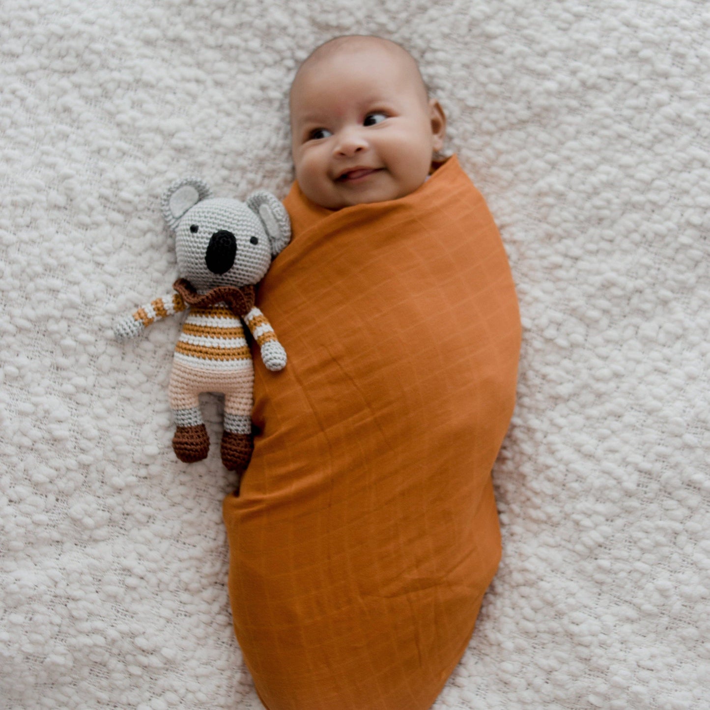**LANDING SOON** Organic Cotton Muslin Swaddle Wrap | Savannah Rust