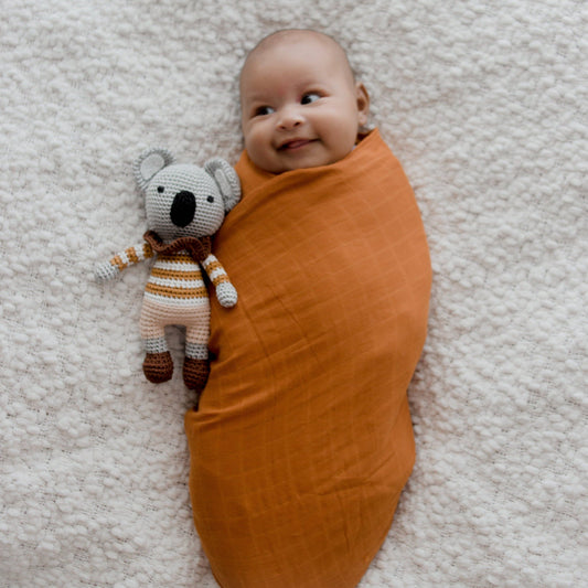 Organic Cotton Muslin Swaddle Wrap | Savannah Rust