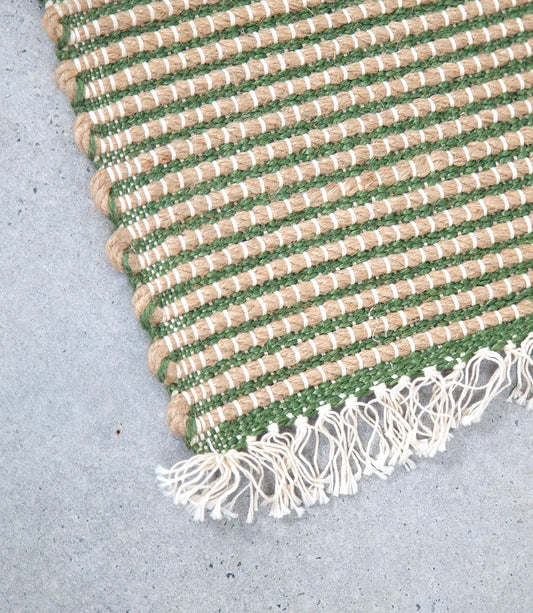 Upcycled Hand Woven Jute Floor Mat | Natural/Green