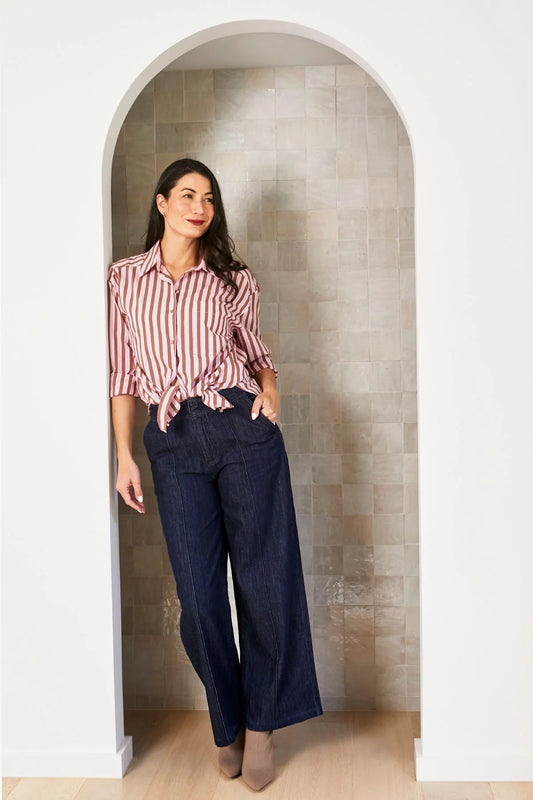 Ribbon Stripe Shirt | Pecan/Pink