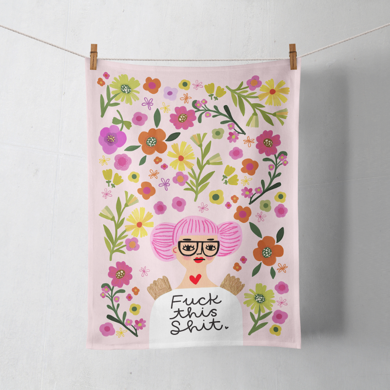 F*ck This Shit | Grumpy Angel Tea Towel