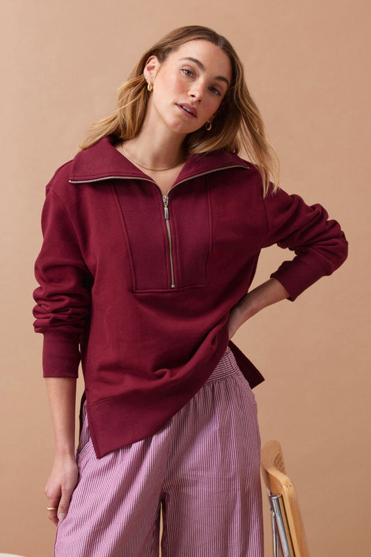 Isabella Half Zip Sweat | Burgundy