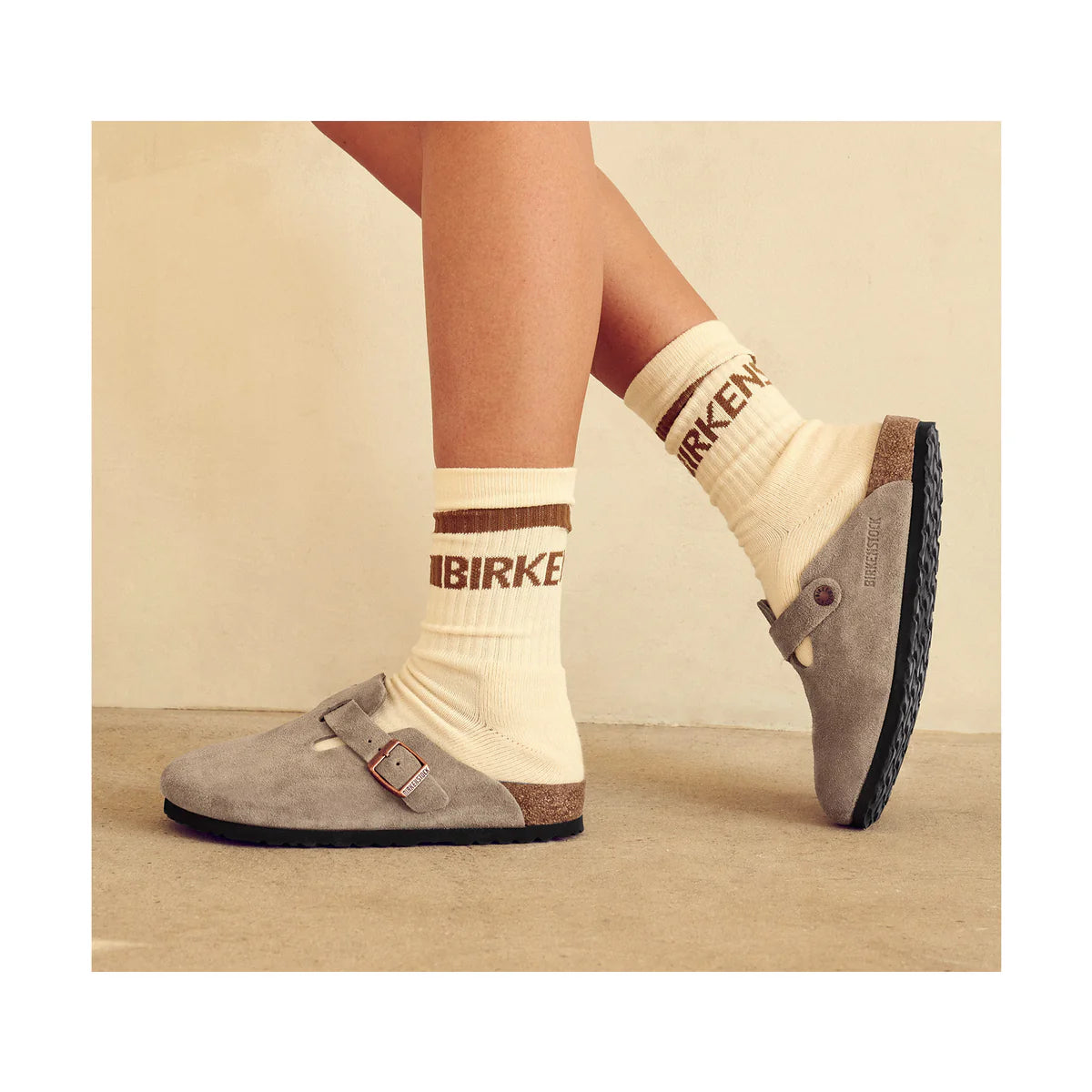 Cotton Crew Stripe Sock | Eggshell