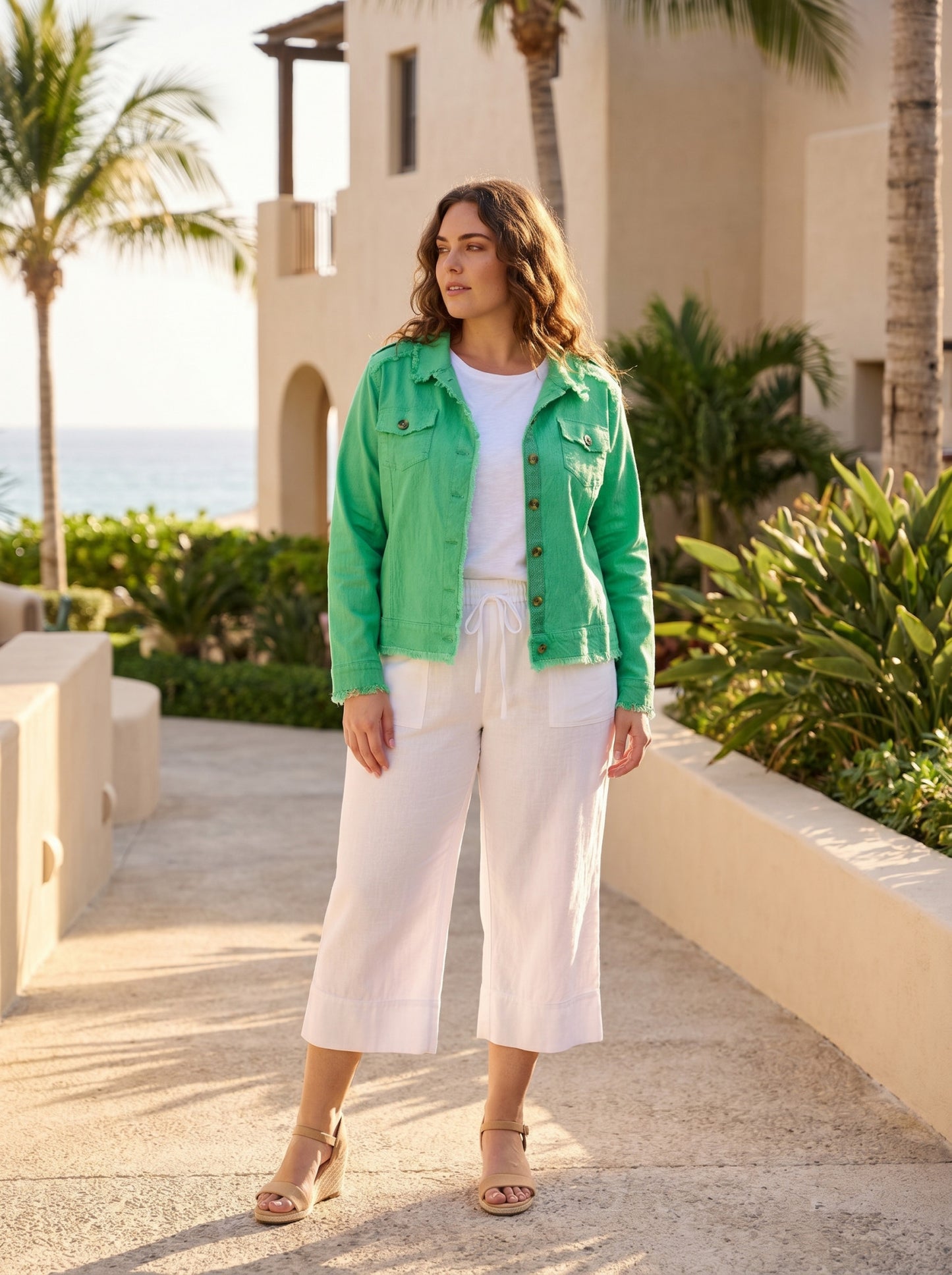 Linen Fringe Jacket | Green