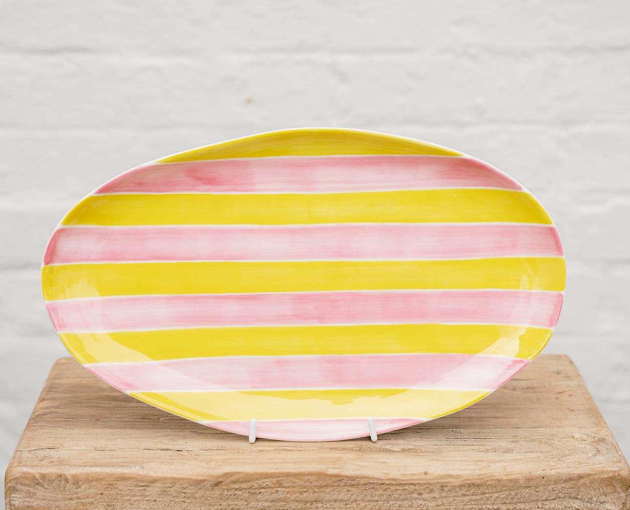 Small Oval Platter | Pink & Yellow Stripes
