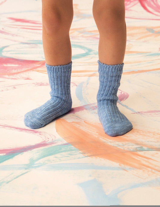 Cotton Slub Chunky Rib Socks | Duck Egg