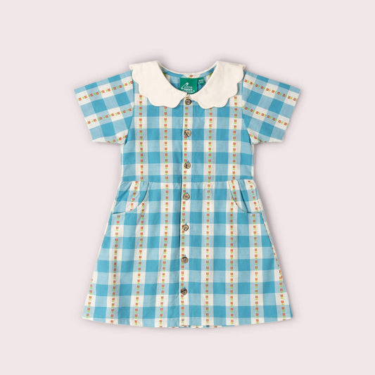 Blue Flowers Button Through Short Sleeve Dress