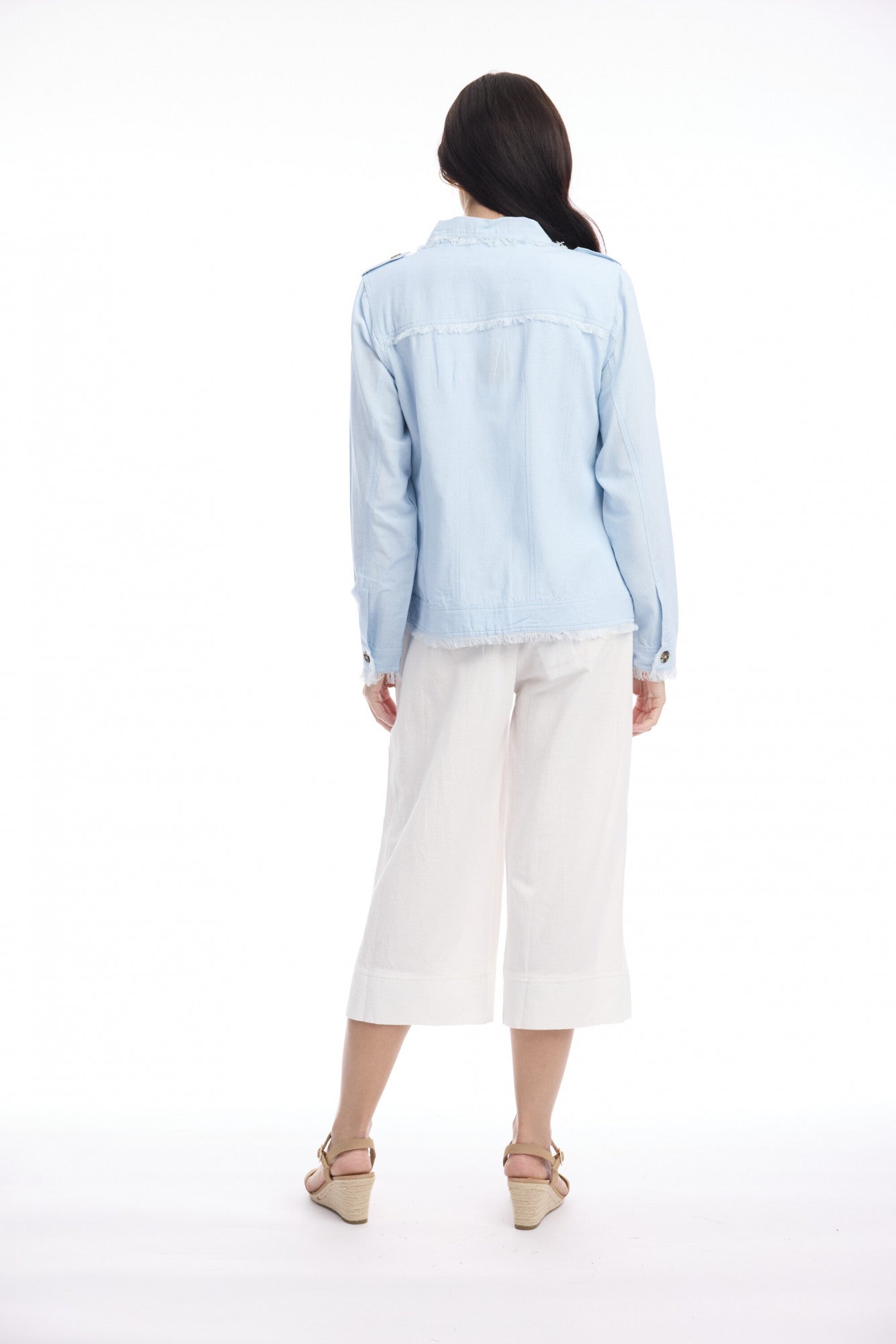 Linen Fringe Jacket | Sky