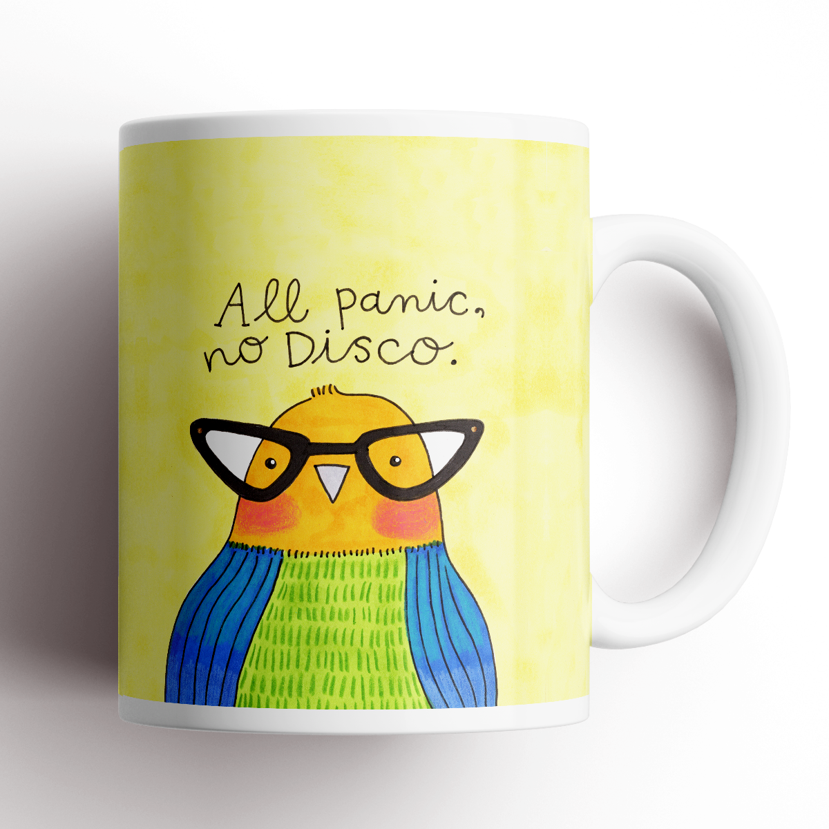 All Panic, No Disco Bird Mug