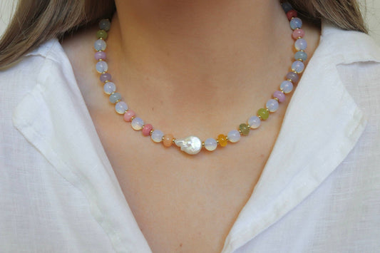 Opalite Pearl & Stone Necklace