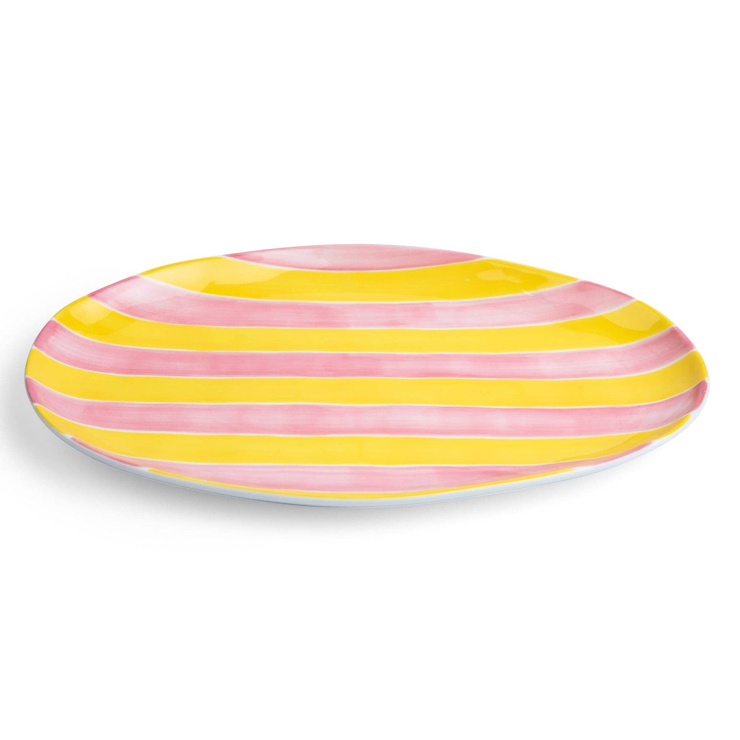 Small Oval Platter | Pink & Yellow Stripes