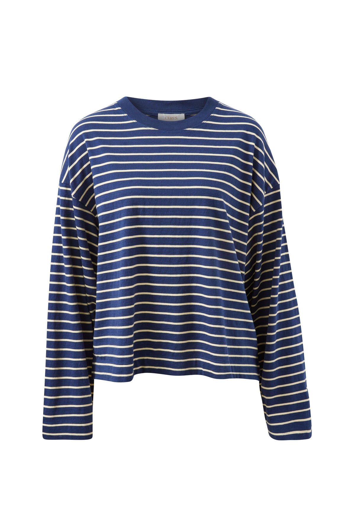 Beau Long Sleeve Slouchy Tee | Heritage Navy Marshmallow Stripe