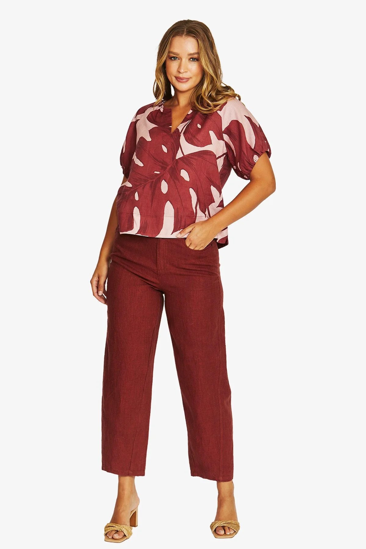 Barrel Leg Linen Jean | Raisin
