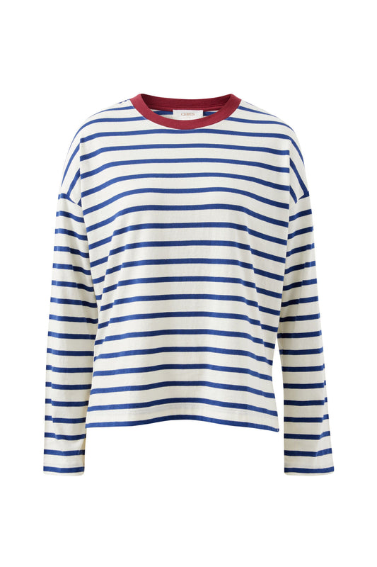 Scout Slouchy Long Sleeve Tee | Milk Prussian Blue Stripe