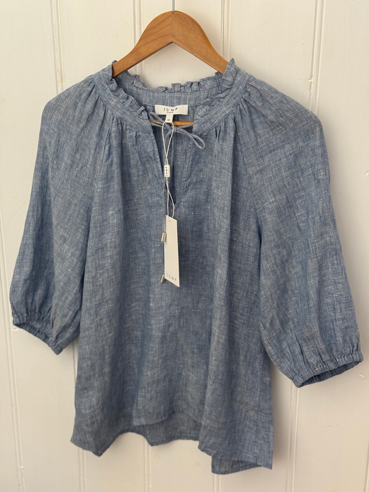 Ruffle Neck Top | Ocean