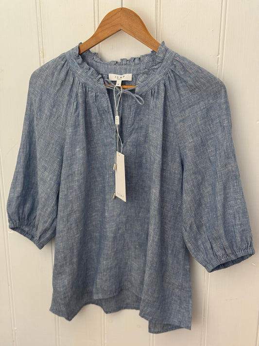 Ruffle Neck Top | Ocean
