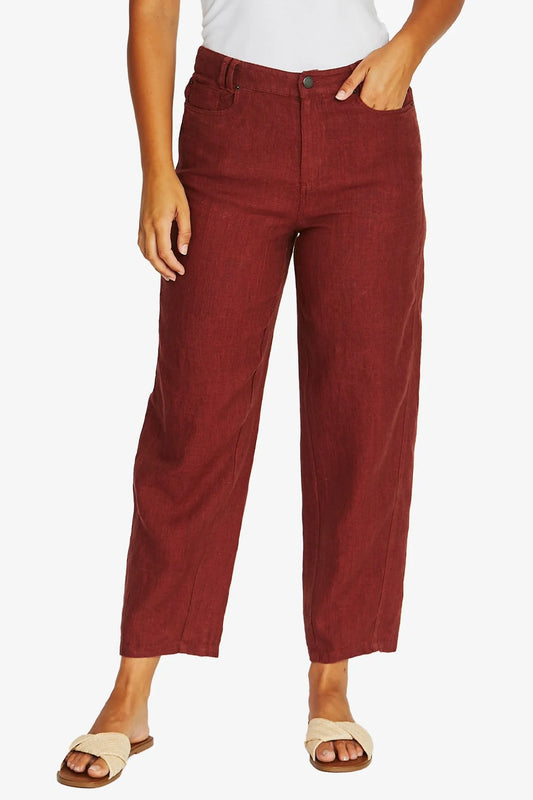 Barrel Leg Linen Jean | Raisin