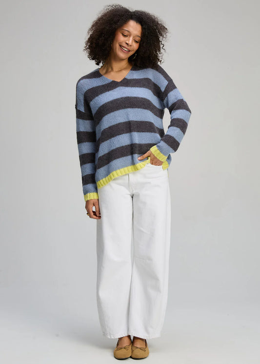 Cozy Kid Stripe V Knit | Mist