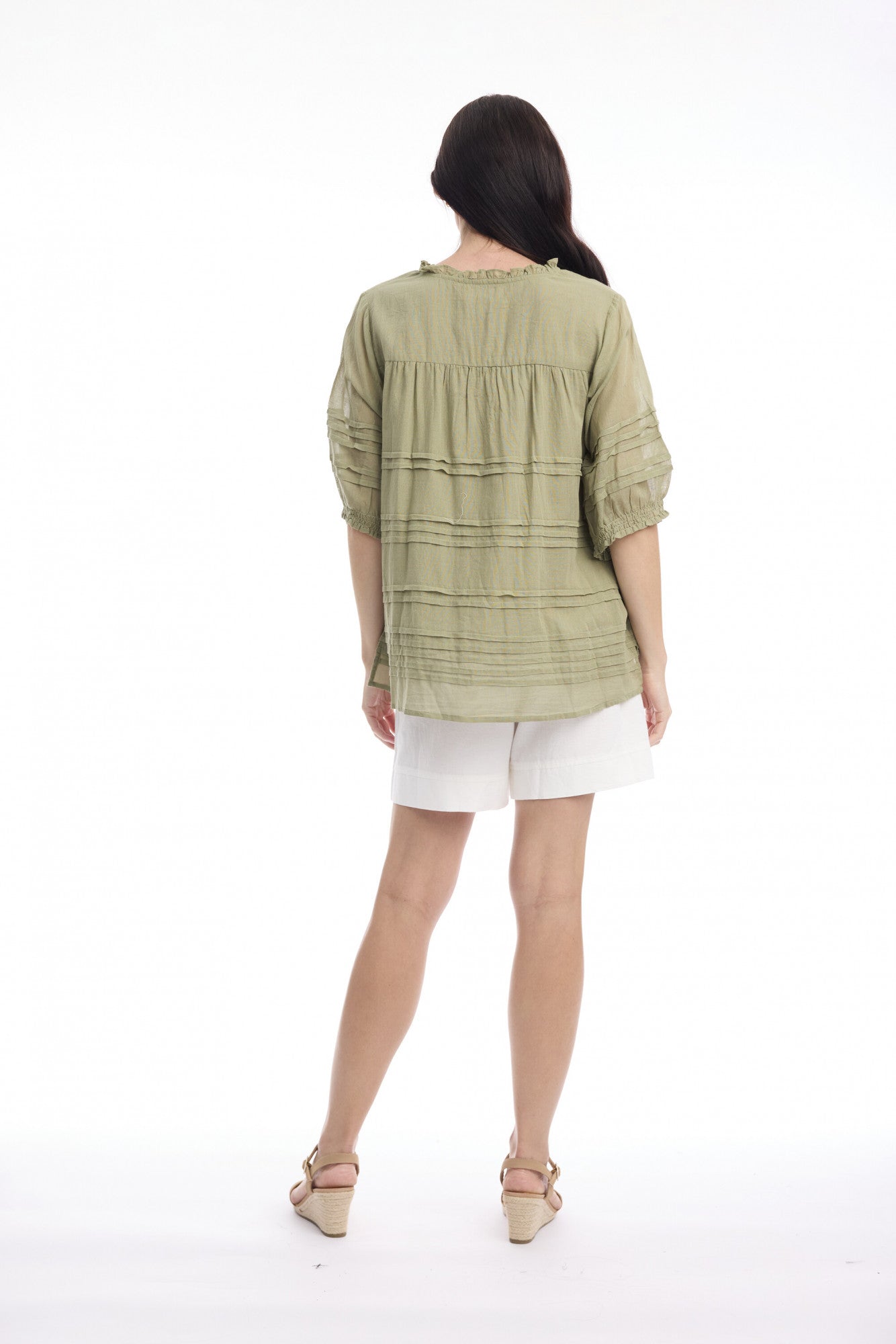 Cotton Gauze Pleated Top | Khaki